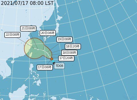 烟花颱風最快今晚生成，強度恐逼中颱。圖／氣象局提供
