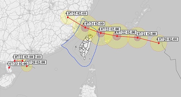 周四颱風將逐漸接近台灣東北部海面。圖／取自氣象達人彭啟明臉書
