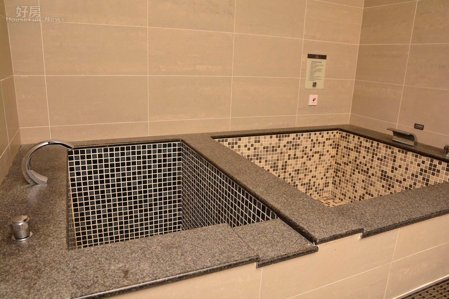 大板根森林遊樂區最新套房冷熱分隔浴缸,可讓遊客同時享受冷泉與溫泉泡澡。(好房News記者 陳韋帆/攝影)