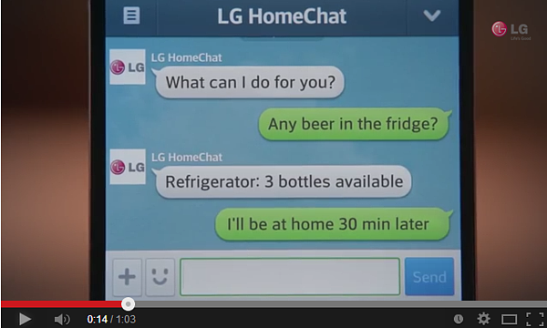 Home Chat技術讓使用者與家電用Line對話。（翻攝自YouTube　LG UK）