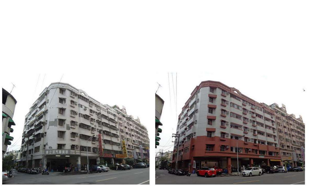 高雄市大豐一路旁的大樓,為中央補助社區自主都市更新全台首例完工案。(截取自內政部營建署)