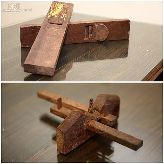 13.不論是一尺半長的刨刀，或是畫線用的割刀，都是陳雨達學徒時代用過的手工工具。