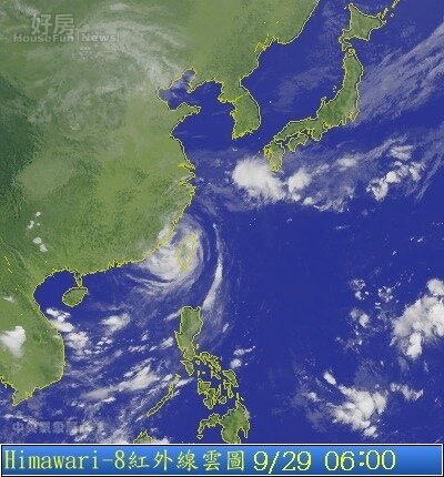 杜鵑颱風到29日早上6點的 衛星雲圖顯示，颱風經過中央山脈之後已經潰散減弱