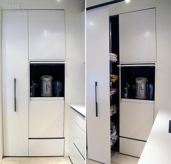 
6.收納空間大量採用隱藏式，像是零食櫃即採用滑軌式設計。