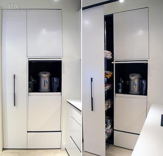 6.收納空間大量採用隱藏式,像是零食櫃即採用滑軌式設計。