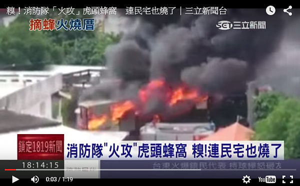 台東縣消防局知本分隊9日上午執行捕蜂任務時,火攻蜂窩不慎將民宅燒毀。(圖/翻攝自三立新聞網)