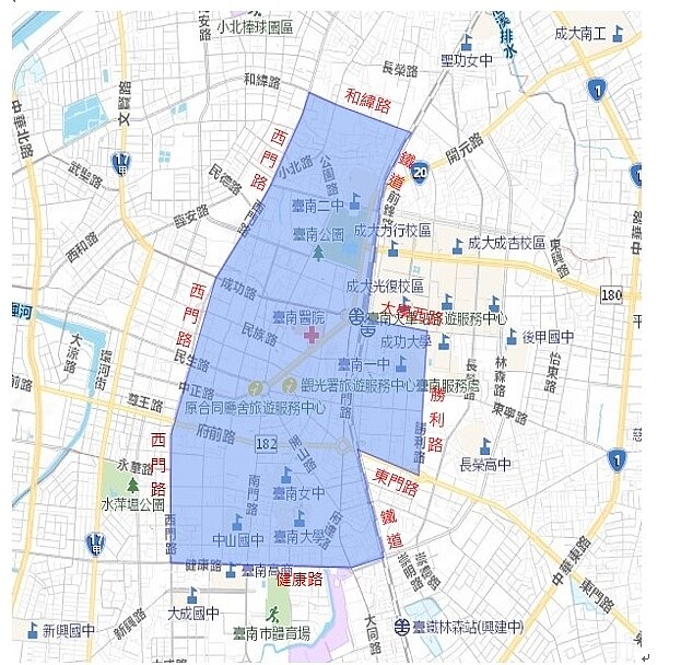 本次停水影響區域。圖／台南市政府提供