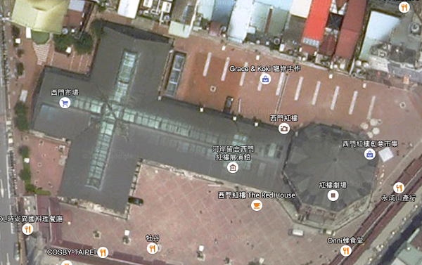 西門町紅樓驚傳蓋在墳場上,八卦加上十字架的建築設計是為了擋煞。(翻攝自Google Earth)