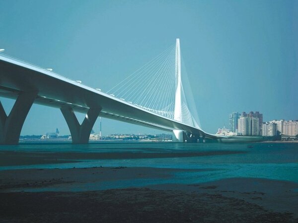 淡江大橋（圖）第一標已動工，預計工期4年，約109年12月底可完工。（ 圖／交通部公路總局提供）