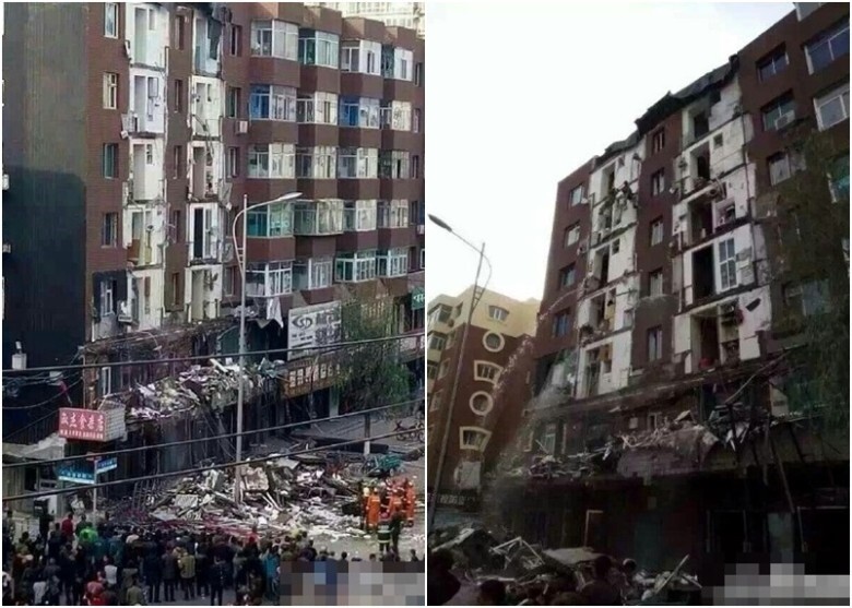 中國吉林省遼源市發生陽台崩塌意外,造成1死4傷,許多中國網友指出這應是「豆腐渣工程」。(翻攝自東網)