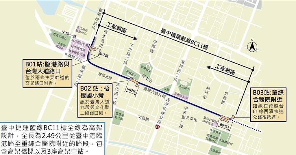 BC11土建標工程範圍圖。圖／台中市府提供
