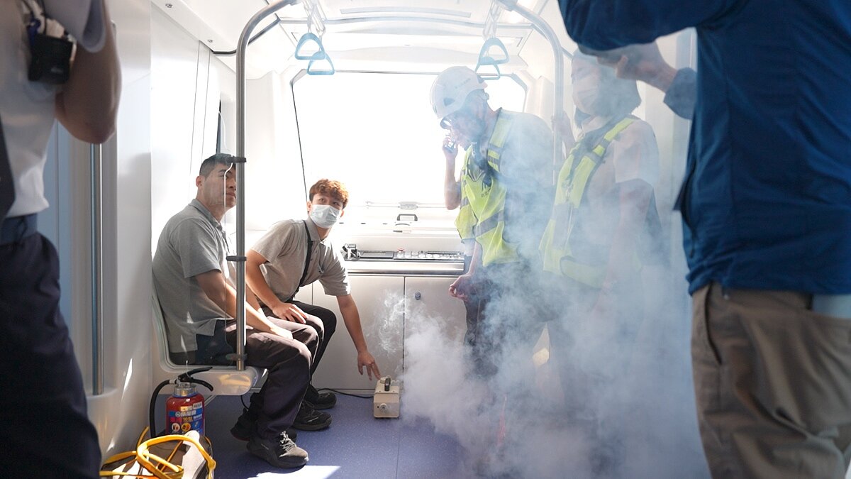 初勘模擬列車火災應變。圖／新北捷運局提供