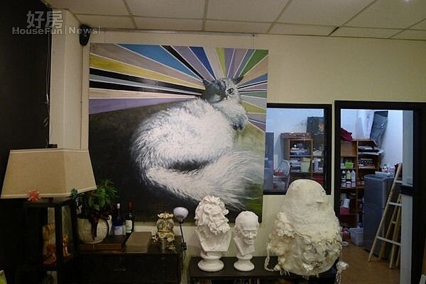 5.「毛毛派」畫法的成品─巨幅的貓咪油畫。