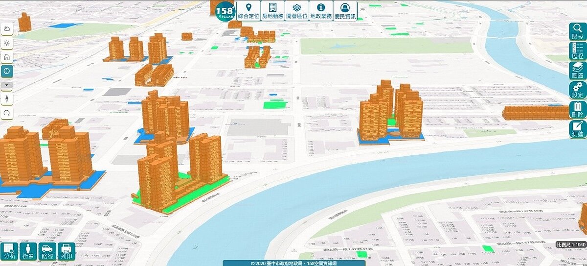 158PLUS空間資訊網3D建物查詢服務。圖／台中市地政局提供