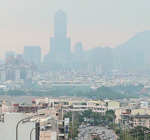 高雄市市區一片灰濛濛。 圖／程宜華