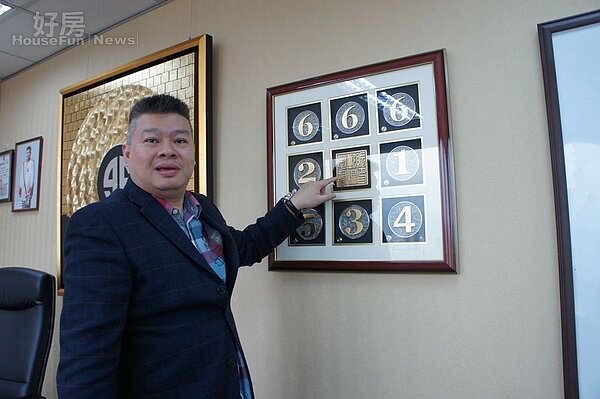 5.David的辦公室有一半是落地窗，光線明亮，牆上也都是具有意義的數字符號。
