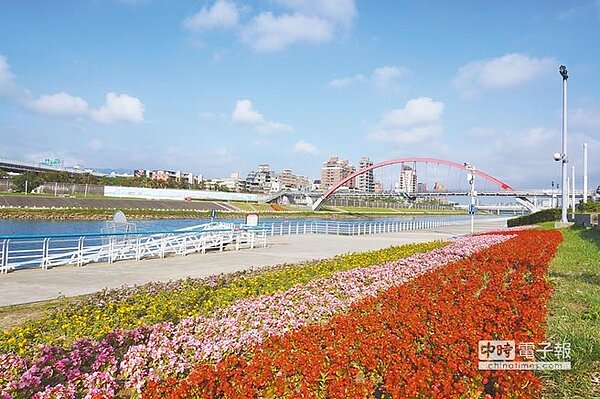 位於成功橋至麥帥一橋間的成美河濱公園，賞花期一直到12月下旬。（圖／台北市水利處提供）
