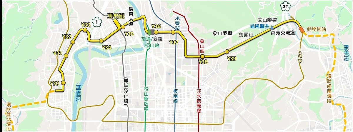 捷運環狀線東環段路線規劃示意圖。台北市捷運局提供