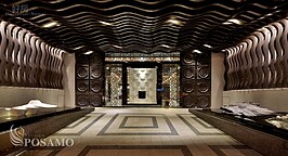 白花綻放五舟行　亦舟亦島亦清芬

挑選雲南大理蒼山頂級的白大理石為材質，由左至右是逐漸濺起、放大的五片水花，是海中綻放的白蓮，亦是航向無盡的孤舟，亦是化身寰宇的蒼島，每一塊大理石紋理都是唯一的。