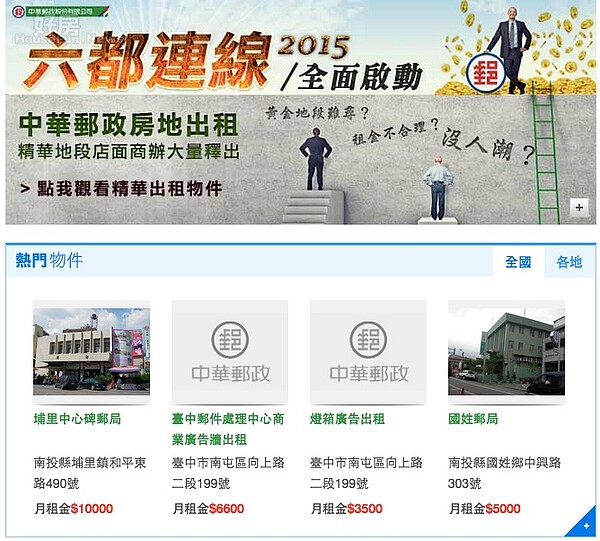 中華郵政也積極活化資產拼出租。(截自中華郵政官網)