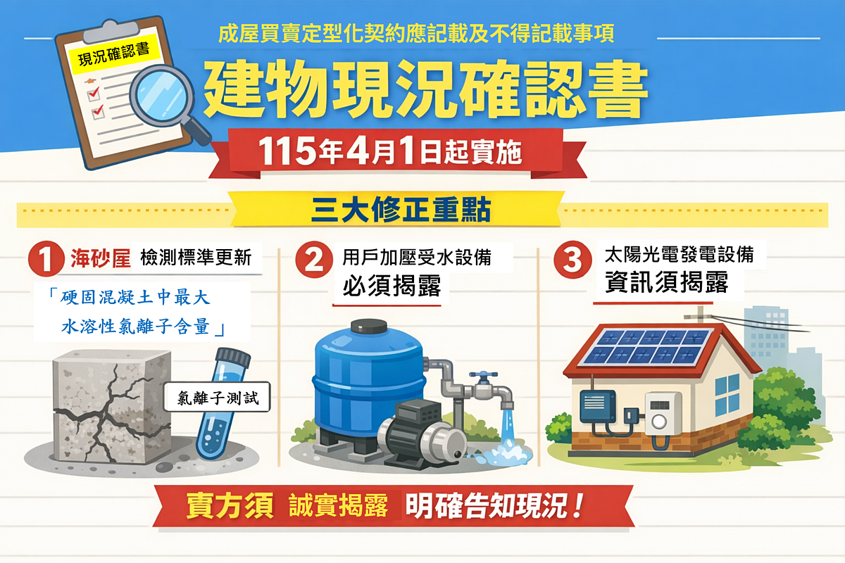 本次建物現況確認書修正,聚焦於建築安全設備維管資訊透明化。圖/新北市地政局提供