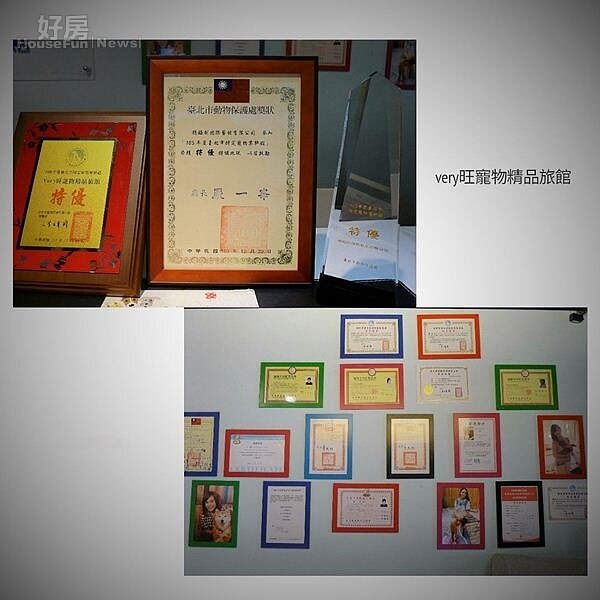 
7.牆上掛滿執照與寵物業評鑑特優獎，讓客戶很放心把寵物帶到這裡。