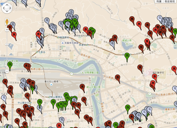 蘇迪勒停水停電地圖。（截自蘇迪勒颱風-停水停電地圖）