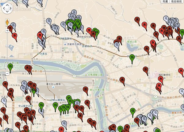 蘇迪勒停水停電地圖。(截自蘇迪勒颱風-停水停電地圖)