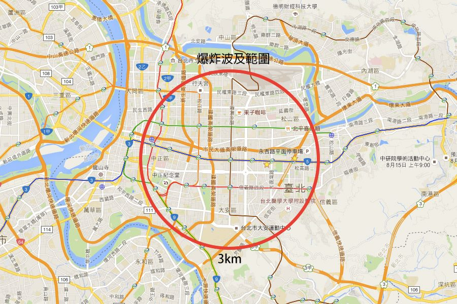 天津大爆炸若發生在台北，雙北一夕之間恐將徹底改變。（截取自資料視覺化）