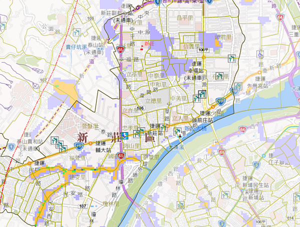 新北市新莊區易淹水地區。（圖／擷取自國家災害防救科技中心）