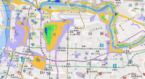 台北市中山區易淹水地區。（圖／擷取自國家災害防救科技中心）