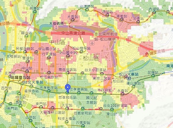 台北市諸多精華區被列入高潛勢區 (查詢經濟部土壤液化潛勢圖)