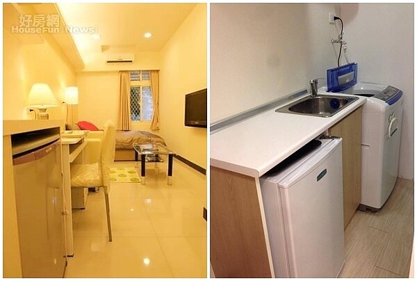3. 公寓分租套房,床、沙發、書桌、冰箱都一應俱全。
4. 為房客著想,設有獨立的洗衣機與衛浴設備。