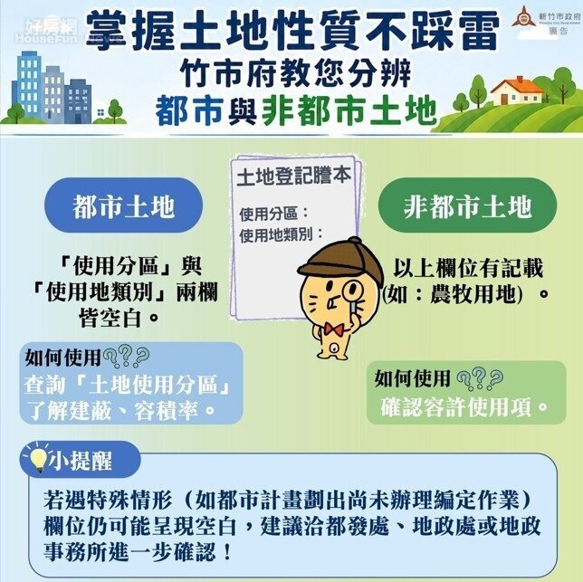 透過土地登記謄本相關欄位內容,可快速辨識土地性質,作為後續規劃與利用的重要參考。土地性質分辨說明。圖/新竹市政府。