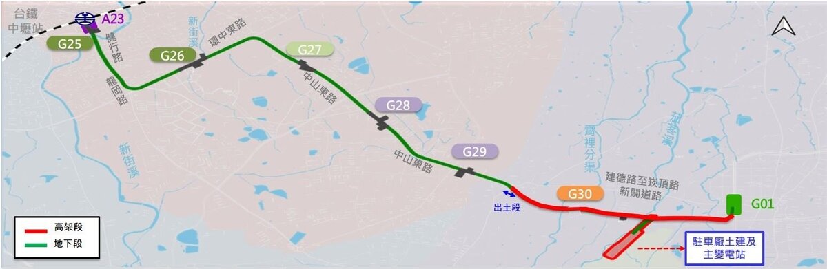 桃園捷運綠線延伸中壢路線圖。圖／桃園市捷運局提供