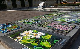 每個骨灰罈上都有畫作，造景十分美麗。