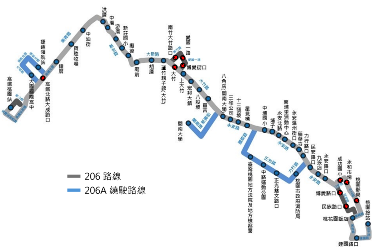 206路線圖。圖／桃園市交通局提供
