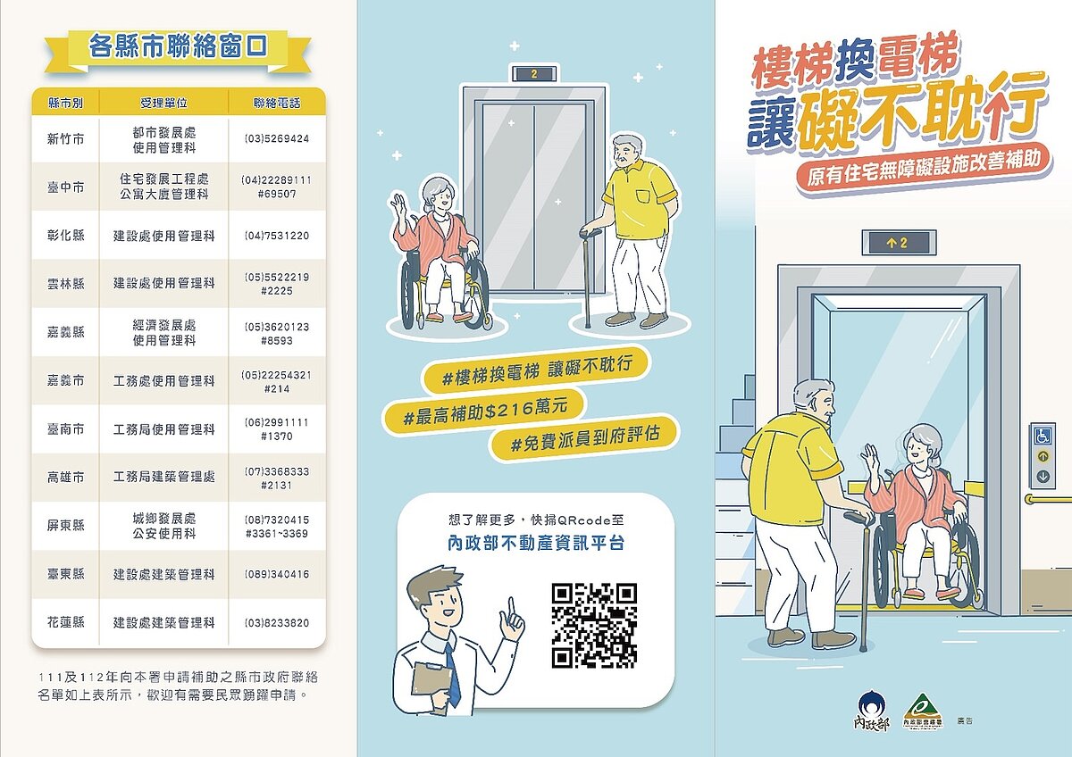 老舊公寓裝電梯最高可領216萬元補助金。圖／內政部提供