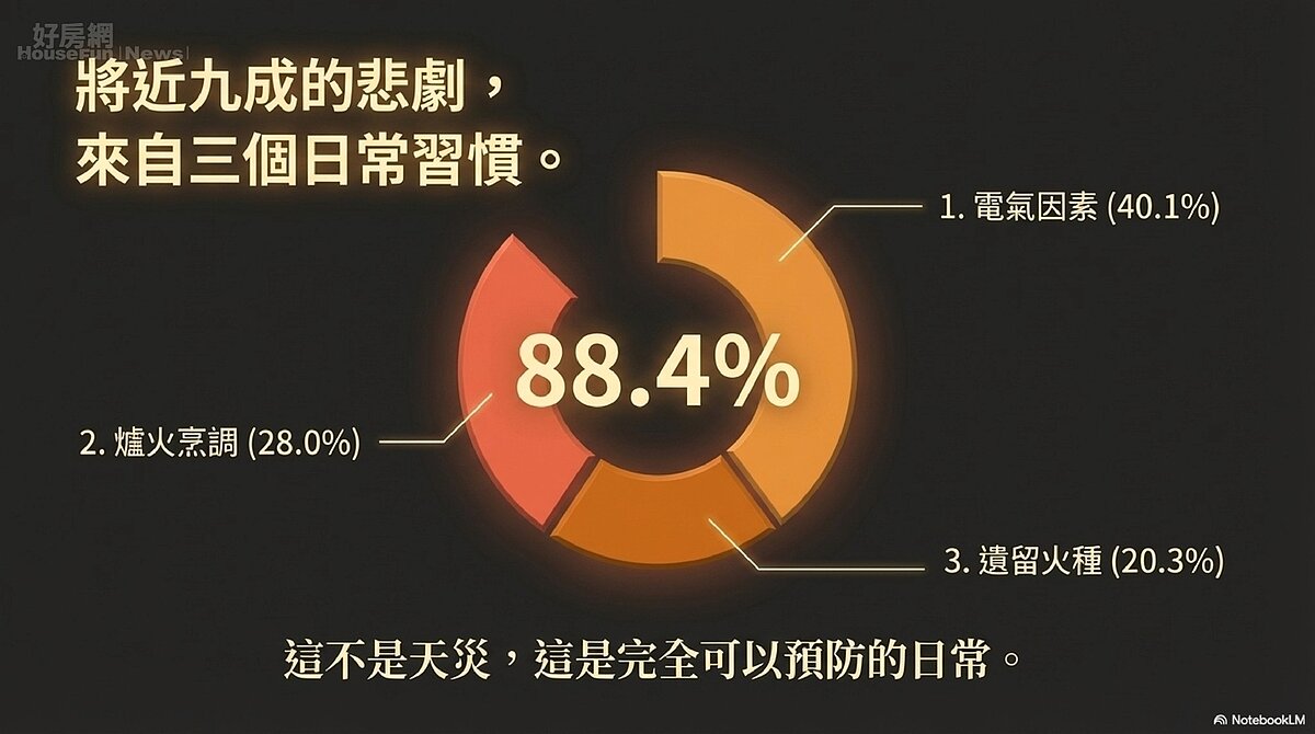 根據消防署統計，2022年至2024年三年間，三年360人死亡，平均每年120人，每三天就有一個人在家裡的火災中死亡。圖／消防神主牌