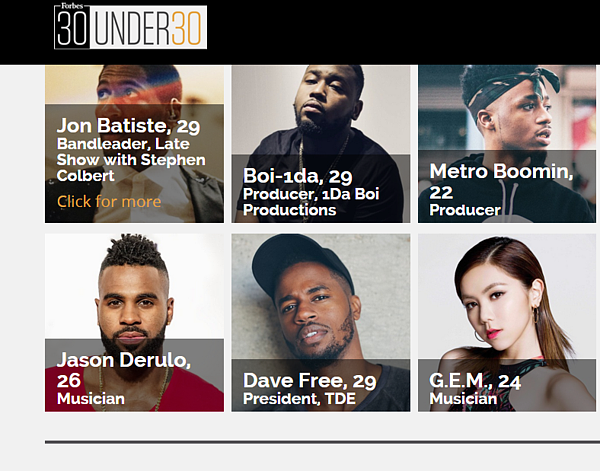 香港歌手鄧紫棋入選《富比世》雜誌全球30歲以下最具才華的未來領袖,為亞洲唯一入選的歌手。(圖/擷取自《富比世》網站)