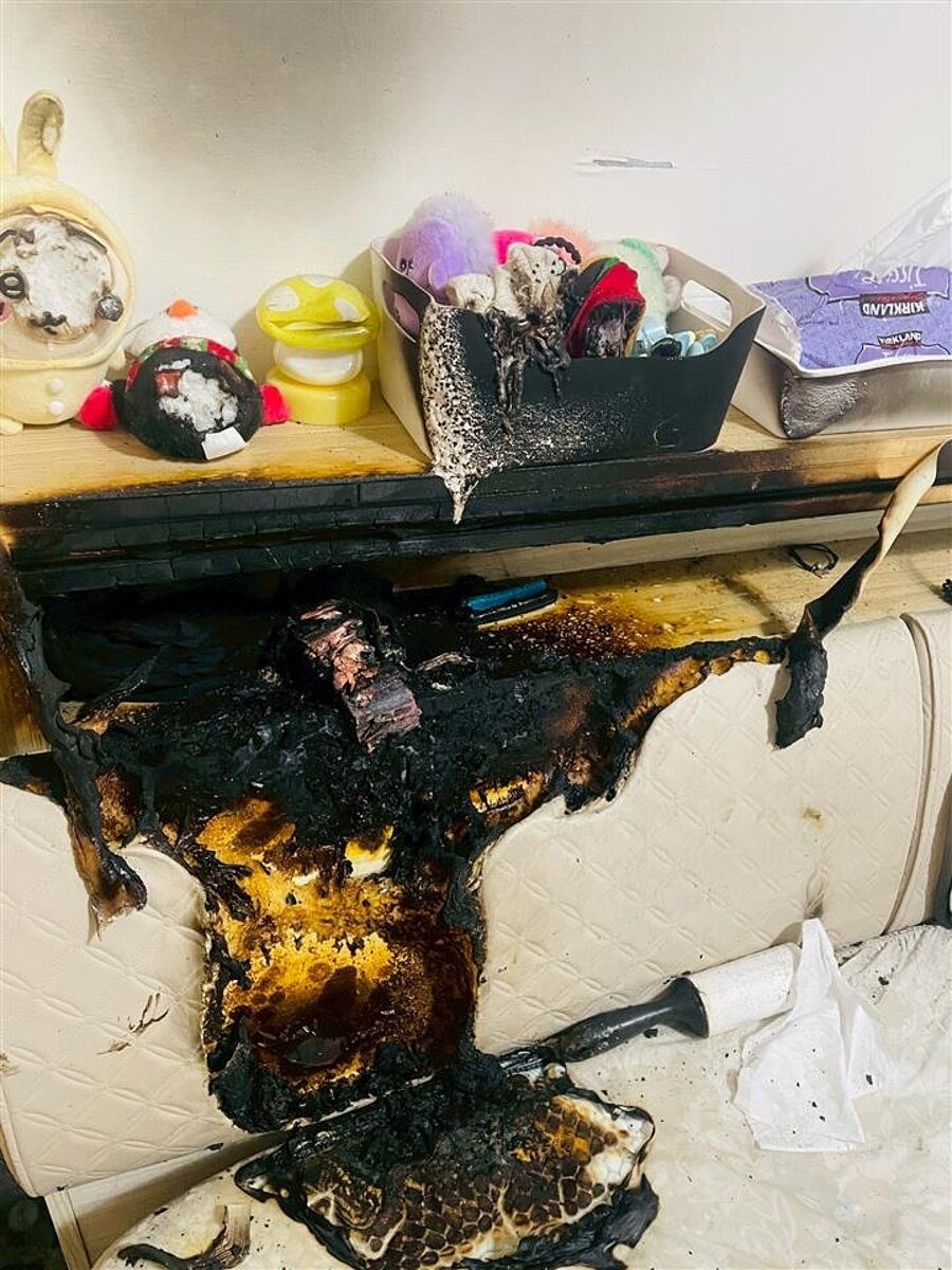 閒置行動電源置於房間短路造成火災。圖／彰化縣消防局提供