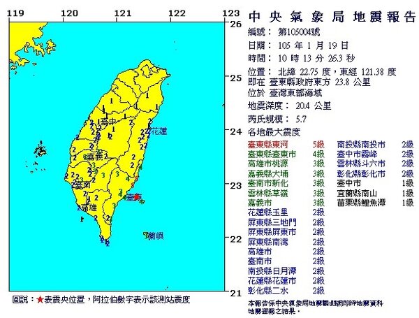 01/19-10:13左右東南海域附近發生有感地震