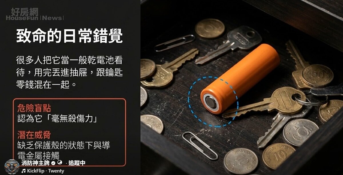 18650鋰電池，直徑18毫米、長度65毫米，最後的0代表圓柱形。外觀確實跟三號電池很像，是目前民用市場上能量密度最高的鋰電池規格之一。圖／消防神主牌
