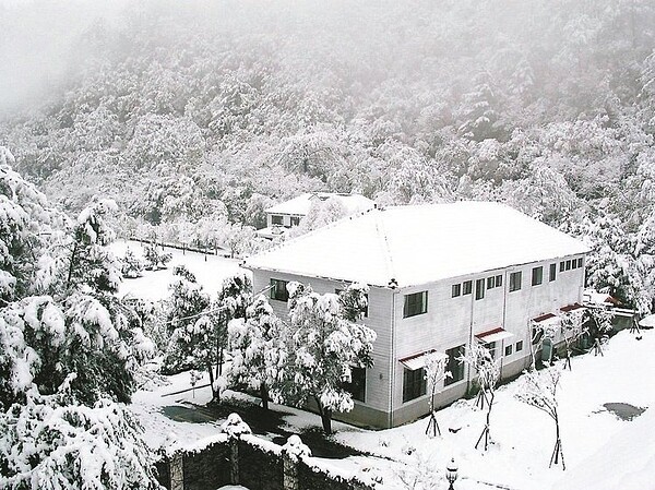 奧萬大森林遊樂區十年前曾經下雪，園區內是一片銀白世界。 圖／南投林管處提供