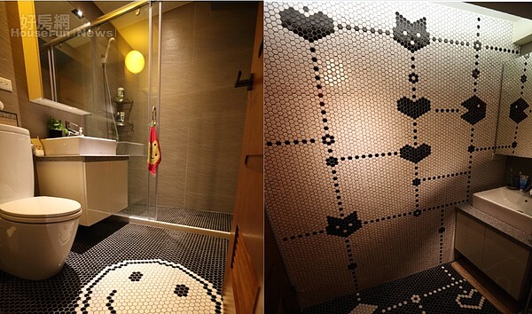 浴室裡多了小精靈和大笑臉陪伴,上廁所也有好心情。(易俊帆/攝影)