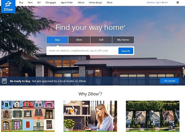 美國人買房前多會先上Zillow等房地產相關網站找尋資料  (擷取自Zillow網站)