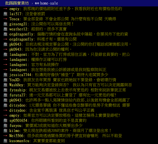 網友批評實價登錄淪為政府「打房」工具。(翻攝自PTT)