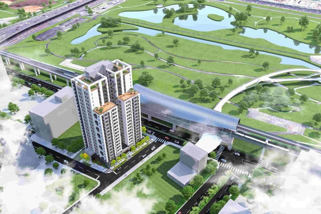 三重區三重段停車場及青年社會住宅空拍模擬圖。圖／新北市城鄉局