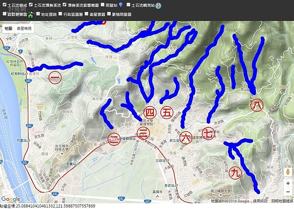 淡水線土石流警戒路段。（資料來源／行政院農委會水土保持局）