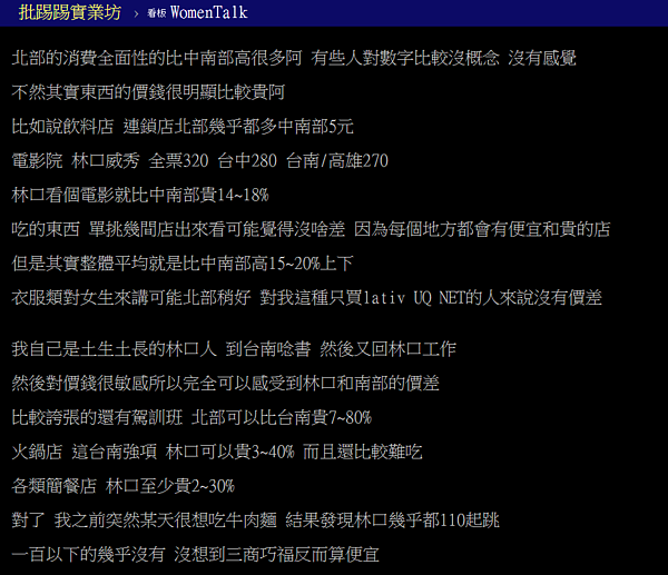 林口物價、房價高，被當地人嫌棄「鬼島前幾鬼的地方」。（翻攝自PTT）